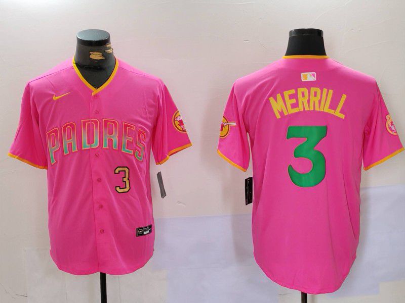 Men San Diego Padres #3 Merrill Pink Joint Name 2024 Nike MLB Jersey style 2